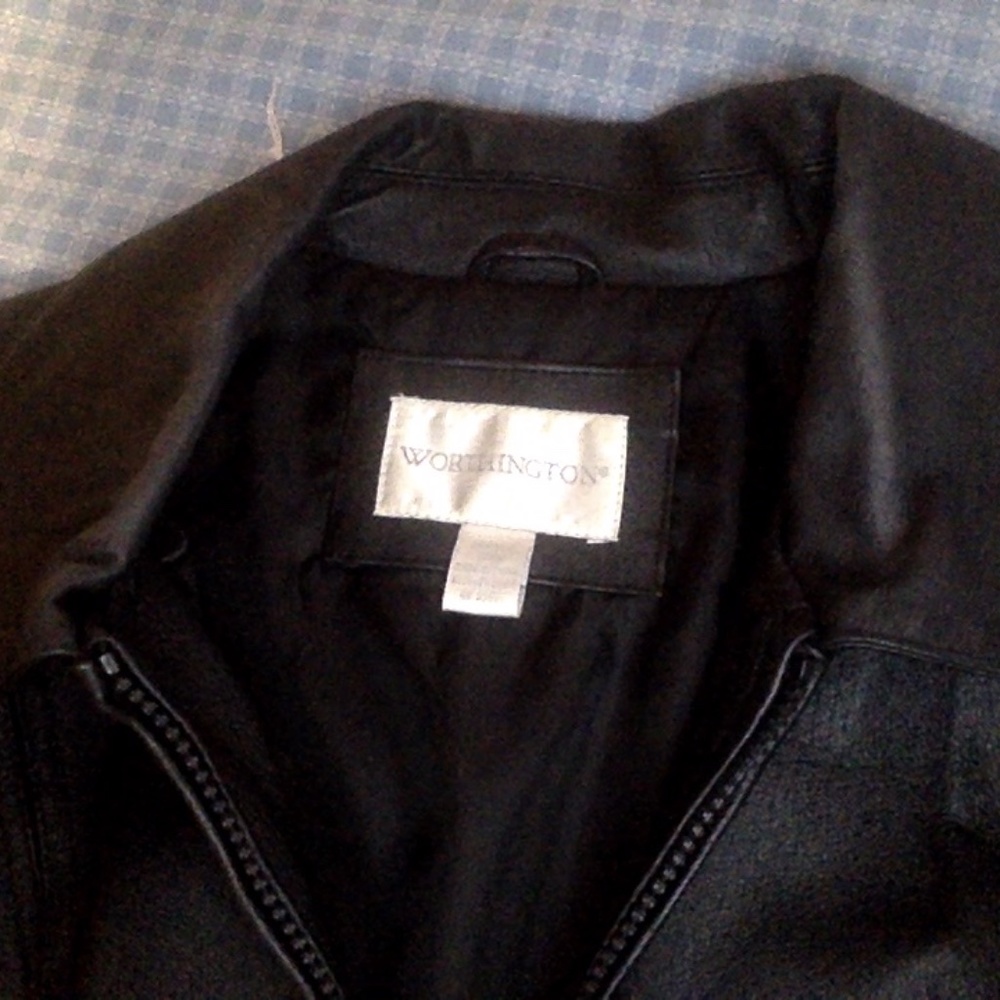 Worthington Genuine Leather Black Jacket EUC Size Small Petite Vintage - Picture 8 of 11